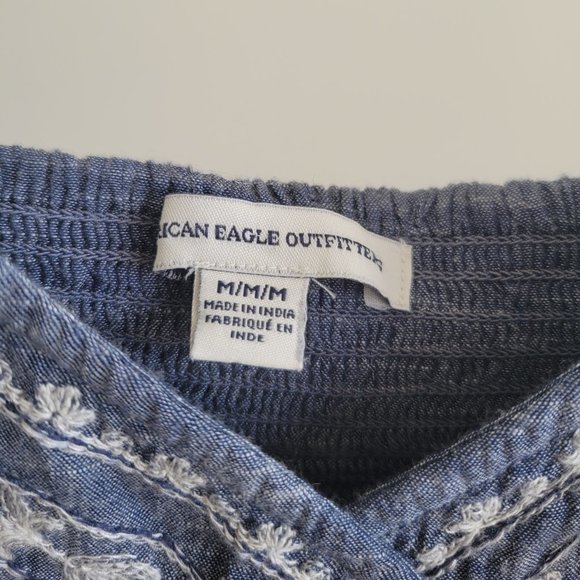 American Eagle Embroidered Chambray Crop Top - Picture 4 of 7